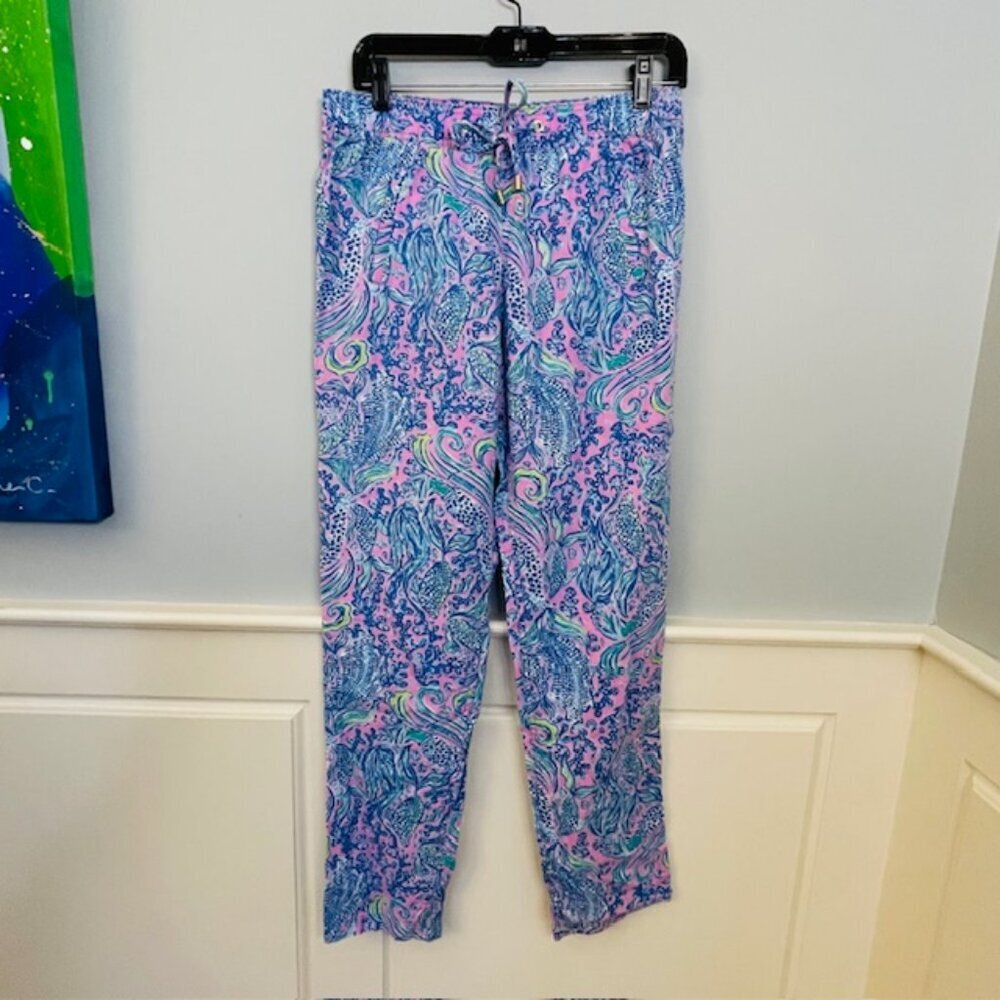 Lilly Pulitzer Linen Resortwear Pants Taron Lilac Rose We Mermaid It Small - Picture 2 of 11